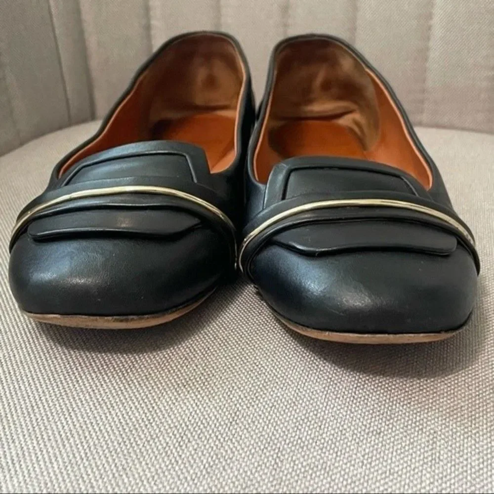 Givenchy Black Loafer Flats w/ Gold Bar Accent